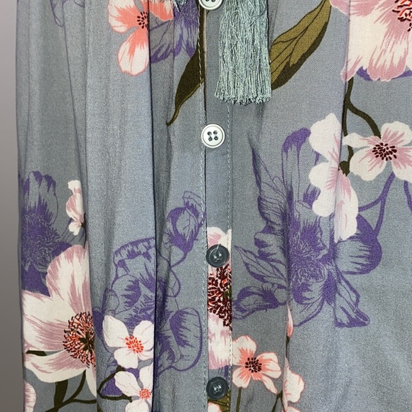 Band of Gypsies floral off shoulder tie waist high/low hem maxi dress M blue - Picture 5 of 8